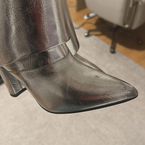 Silver metallic foldover knee high boots - Picture 8 of 8